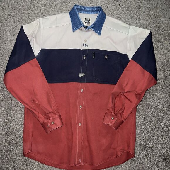 Vintage Men’s Panhandle Slim Rough Stock Shirt, 3 Tone Color Block Western Large - Picture 2 of 7